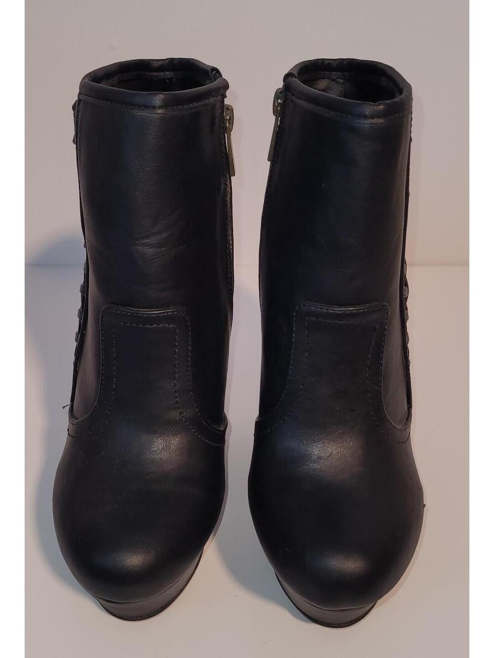Bamboo Women’s Black Wedge Ankle Boots Size 7.5 Platform Side Zip Booties